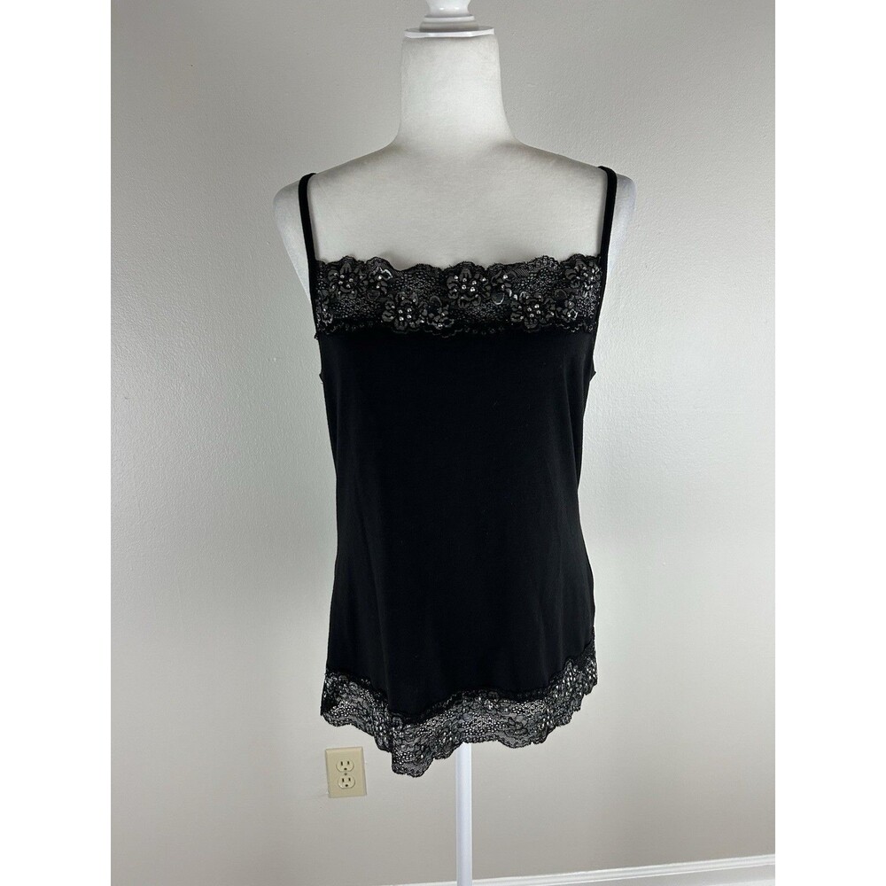 Tank Top Sequin Camisole Size L Black Lace Trim Y2K Fairy Coquette New Women’s